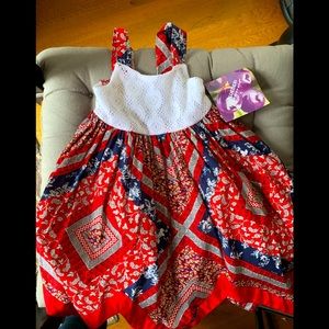 NWT PRECIOUS Handkerchief Patriotic 12 Mo old baby girl dress! Red white blue